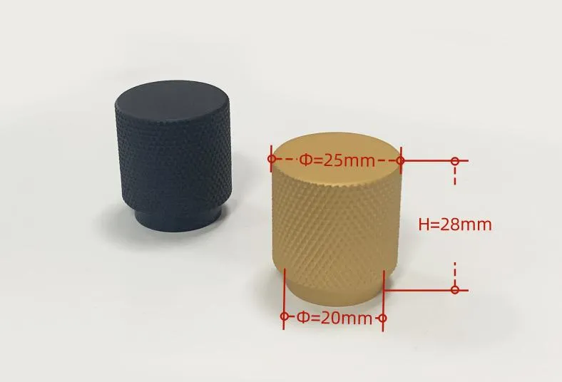 Aluminum Cabinet Door Knob Gold Black Knurled Furniture Drawer Handle Knob