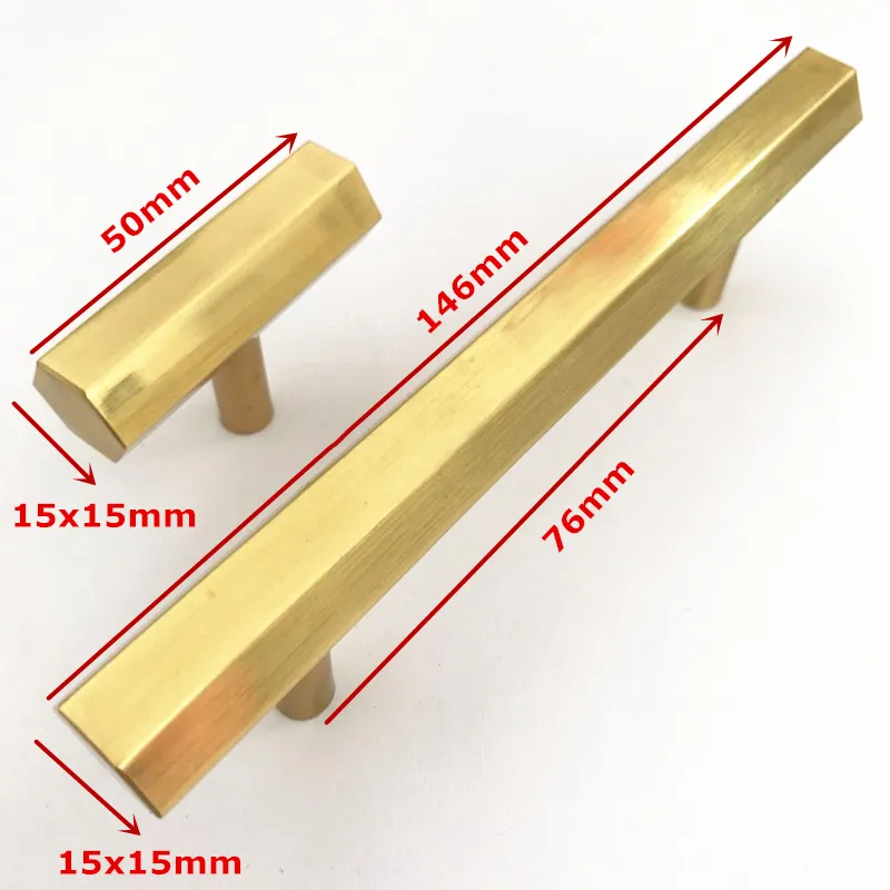 T Bar Brass Gold Furniture Handle Solid Aluminium Ss Cabinet Heaxgon Knob