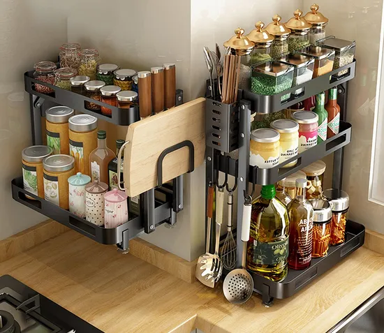 Metal Folding Wall-Mounted Spice Storage Rack Black