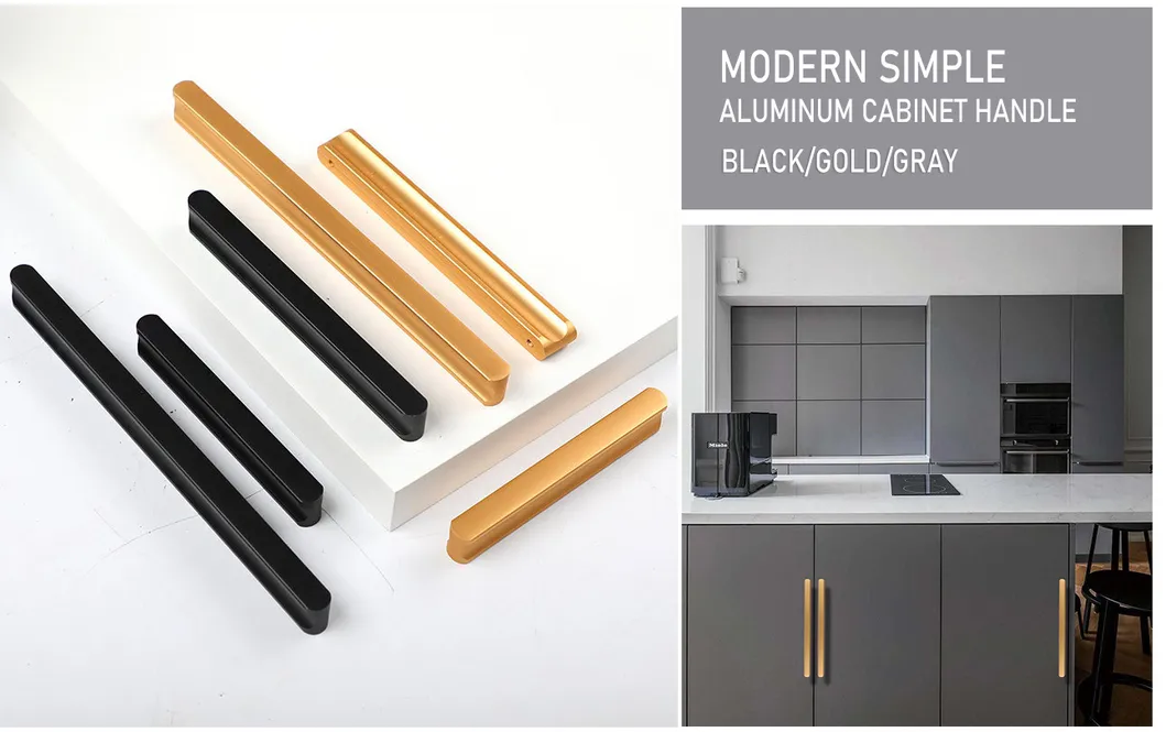 Kitchen Cabinet L Shaped Pull Handle Modern Aluminum Gold Furniture Drawer Handles