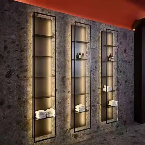 Wall Mount Floating Shelves Living Room 5 Tier Shelf with LED Lights