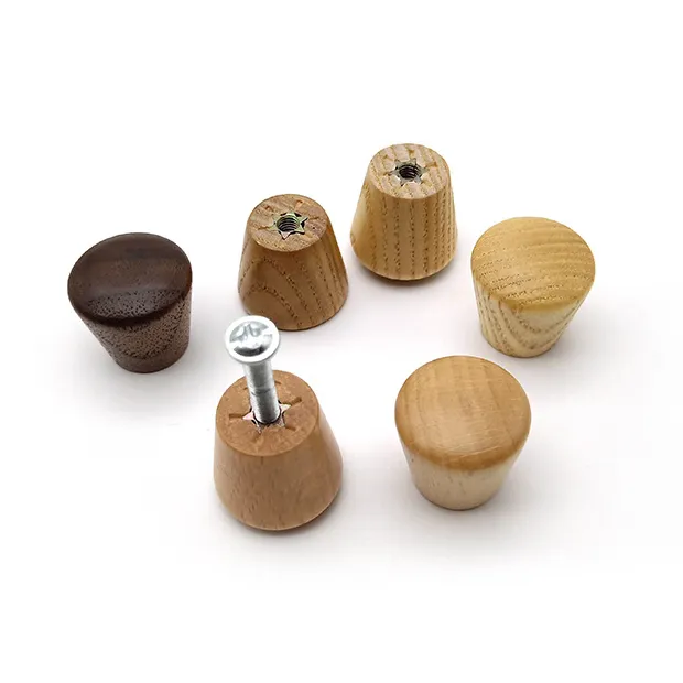 Solid Wood Beech Round Small Furniture Pull Mini Drawer Closet Knobs