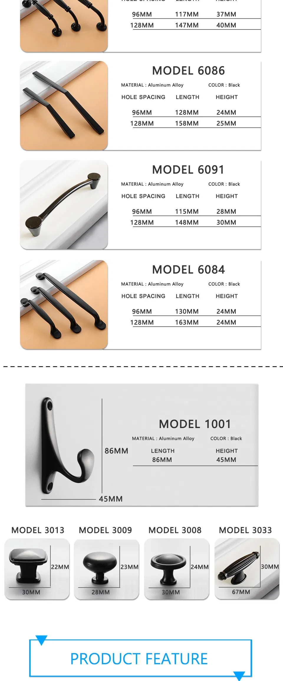 Zinc Alloy Kitchen Black Cabinet Handle Furniture Drawer Handles and Knobs