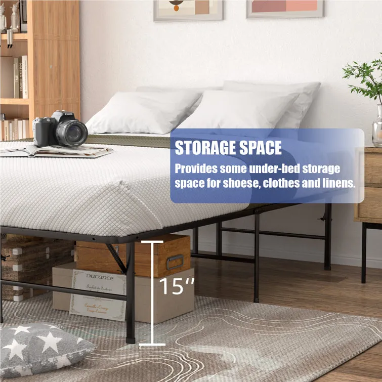 14 Inch Double Foldable Metal Furniture Platform Bed Frame