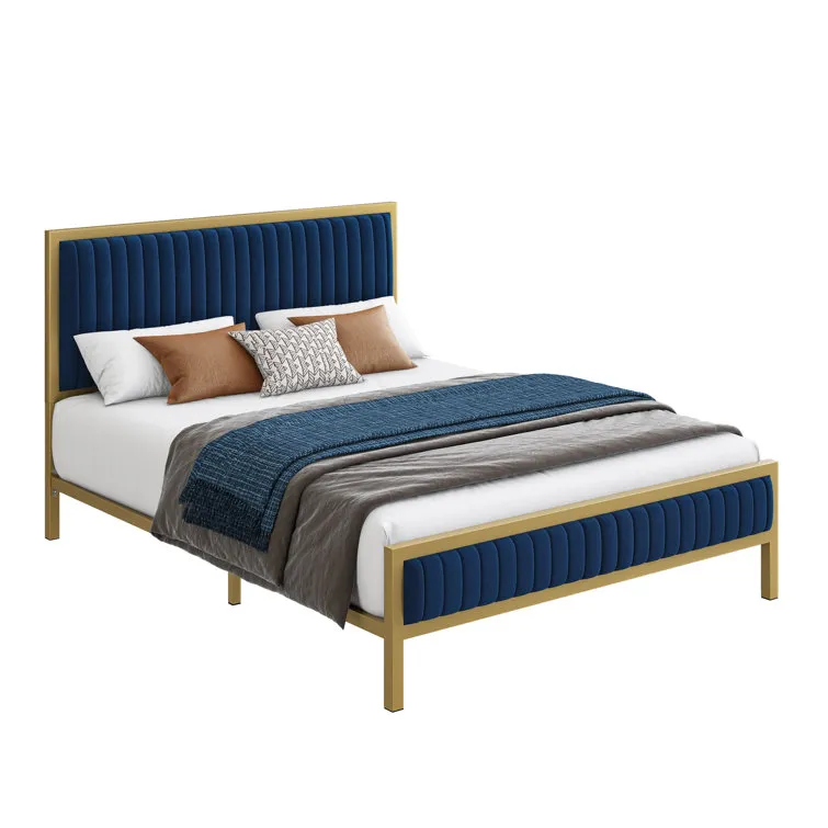 Full Size Metal Bed Base with Velvet Queens Beds Frame