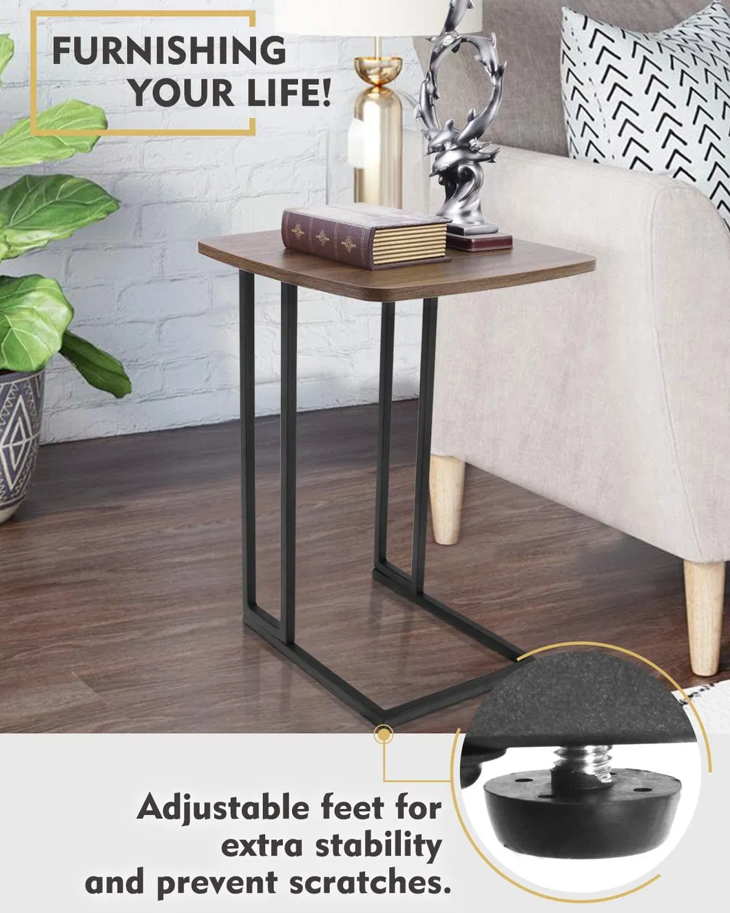Modern Mobile Snack Nightstand L Sofa Table Frame