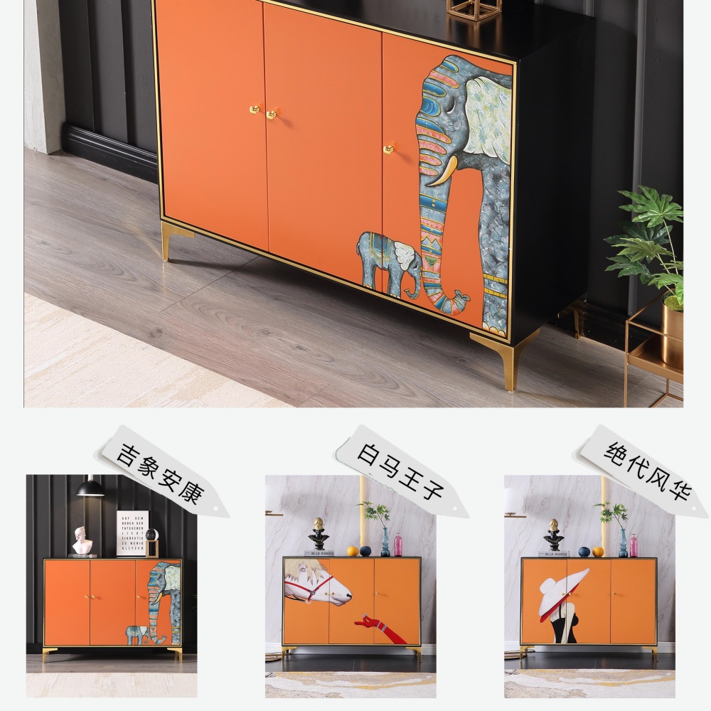 Italian Light Luxury Modern Orange Side Cabinet - Storage with Shelves for Living Room & Porch