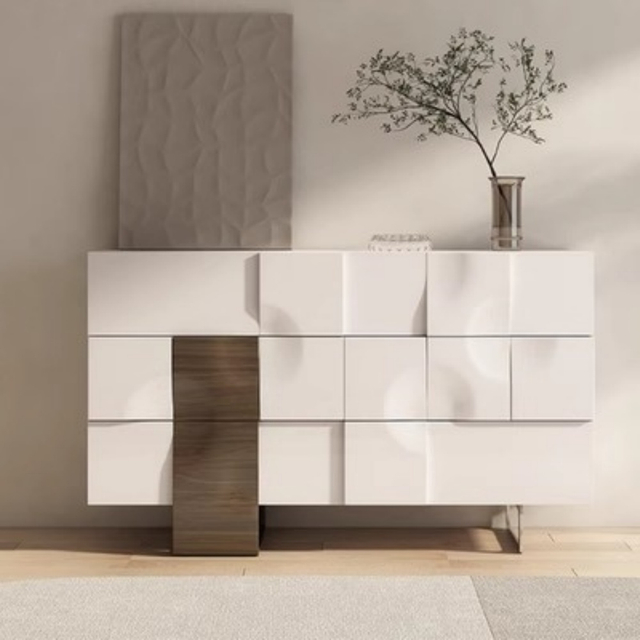 Modern Dining Room Side Cabinet with Powered Mixing Console - Wall Mountable for Home Bars & Restaurants