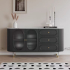 French Cream Solid Wood Sideboard - Stone Top, Acrylic Legs & 2 Drawer Storage for Kitchen & Dining