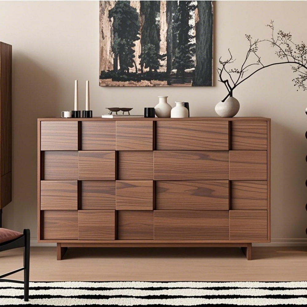 Industrial Rustic Vintage Sideboard - Reclaimed Solid Wood with Metal Accents & Storage Shelves