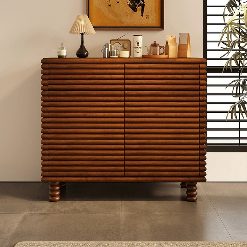 French Vintage Solid Wood Entryway Cabinet - Hand-Carved Ornate Design for Hallway Storage & Retro Decor