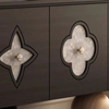 French Style Solid Wood TV Stand - Four-Leaf Clover Carvings, 2 Drawers & Open Shelves for Living Room