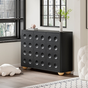 Modern Nordic Solid Wood Console Table - TV Stand with 3 Drawers & Open Shelves for Living Room