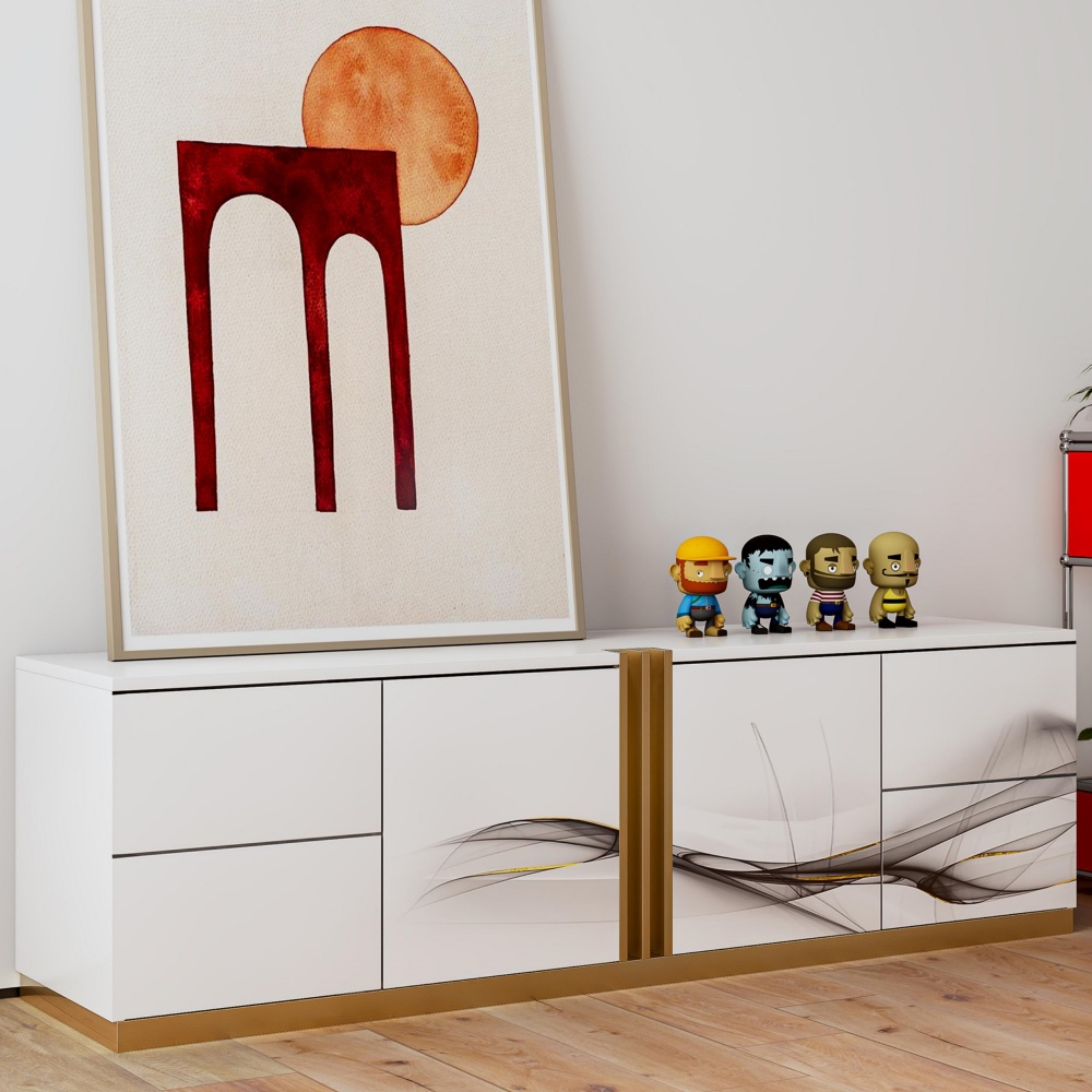 Factory-Customized White Cutlery Cabinet - Stylish Design with Carved Doors, Adjustable Shelves & Ample Storage