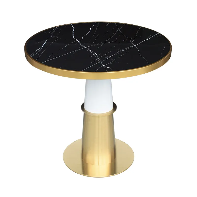 Modern Round Luxury Brushed Gold Stainless Steel Legs Dinner Table Set