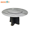 Custom High Quality 10 Seater Round Black White Marble Rotating Dining Table