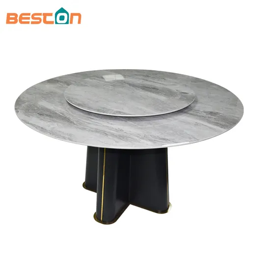 Custom High Quality 10 Seater Round Black White Marble Rotating Dining Table