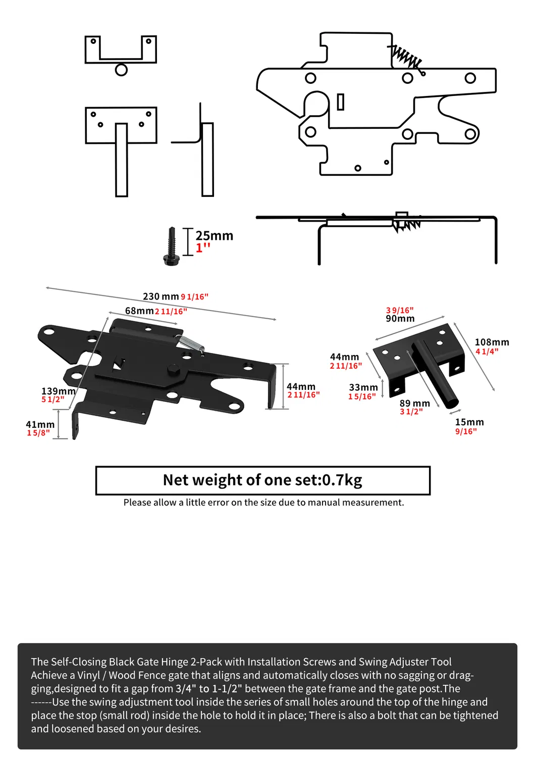 Heavy Duty Stainless Steel Garden Door Self Close Latch Door &amp; Window Hinges