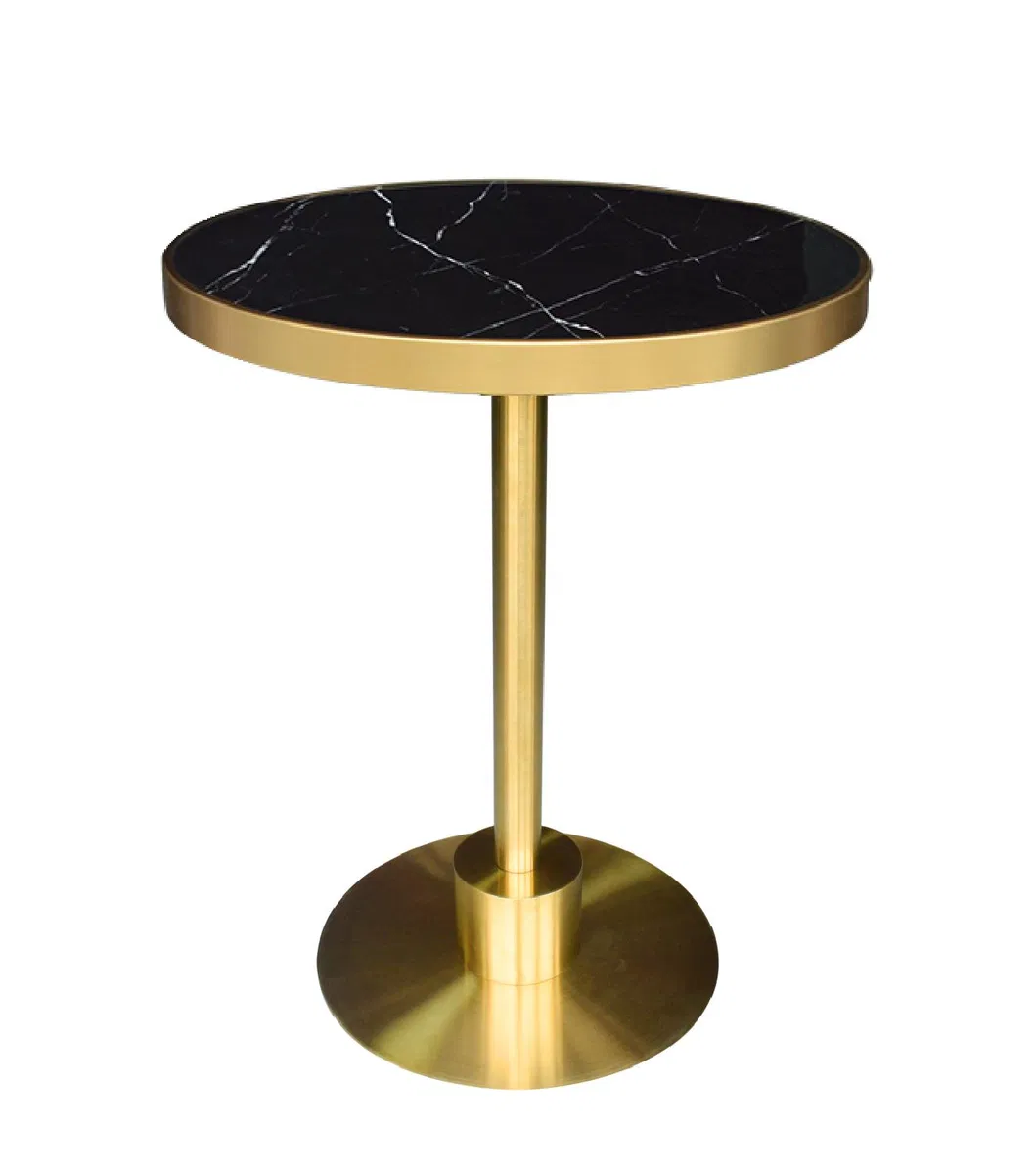 Stainless Steel Titanium Gold Edged Jazz White Round Artificial Stone Table Base
