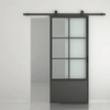 Home Use Modern French Style Black Metal Frame Sliding Glass Barn Door