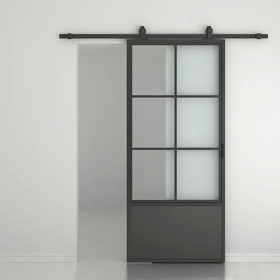 Home Use Modern French Style Black Metal Frame Sliding Glass Barn Door