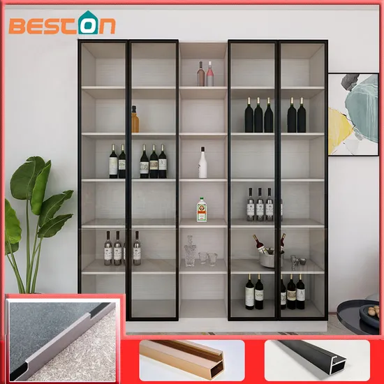 Black Metal Frame Door with Glass for Cabinet Closet Element Design Oak Furniture Rustic Tall Aluminum Profile for Wardrobe Hinged Swing Rebound Double Doors