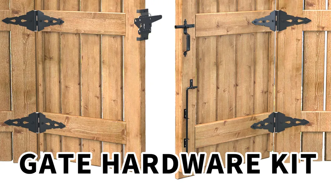 Gate Hinge Door Latch Metal Black Wooden Fence Hardware Set
