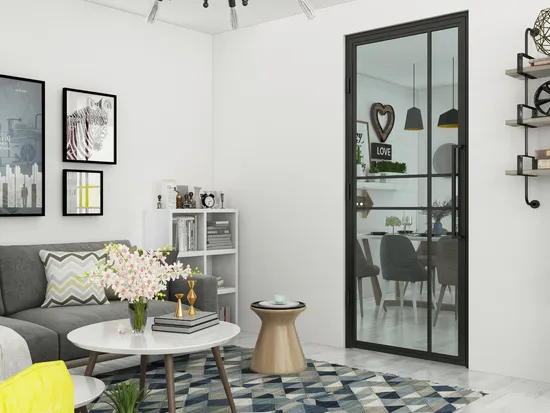 New Design Swing Glass Door with Steel Frame and Hinges