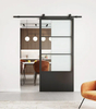 Double Door 3 Lites&Base Black Steel Frame Glass Sliding Barn Door