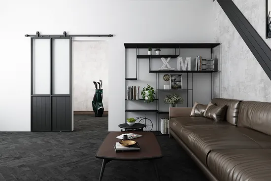Rustic Style Black Steel Aluminum Frame Sliding Glass Barn Doors