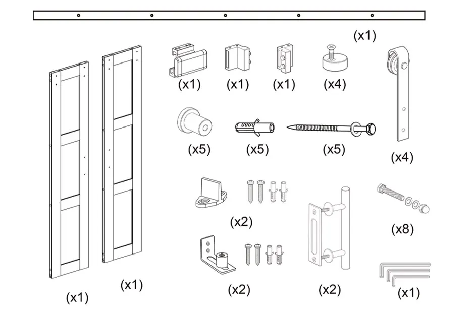 3 Lites White PVC Barn Door with Frosted Glass Panels