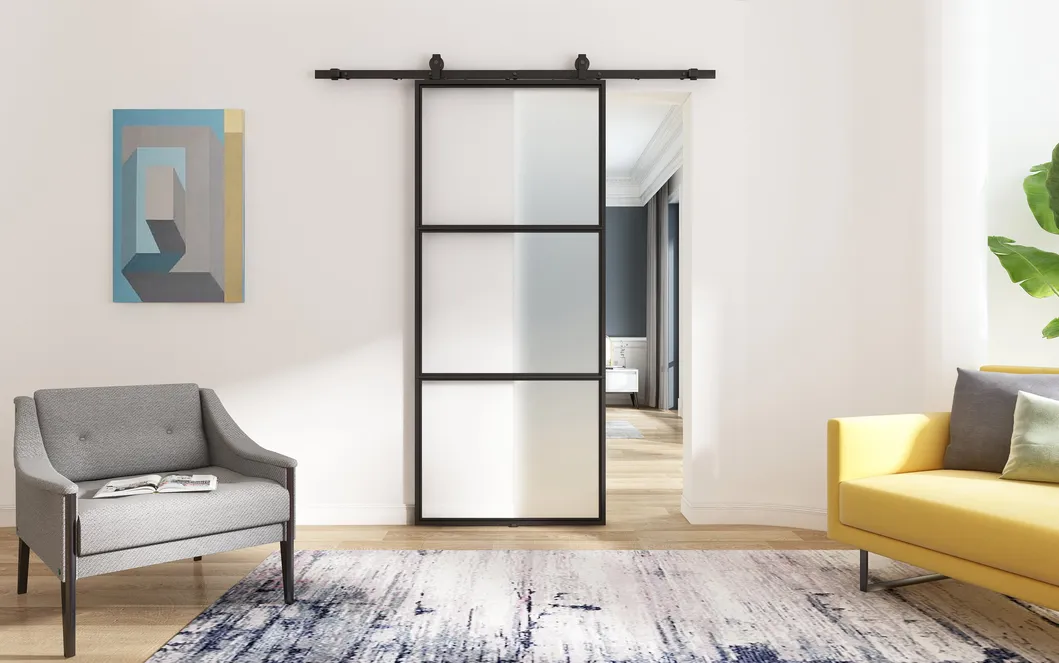 Knocked Down Version Three Lites Glass Barn Door/Sliding Glass Doors