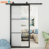 Black Steel Framed Clear Glass Sliding Barn Door for Interior Use