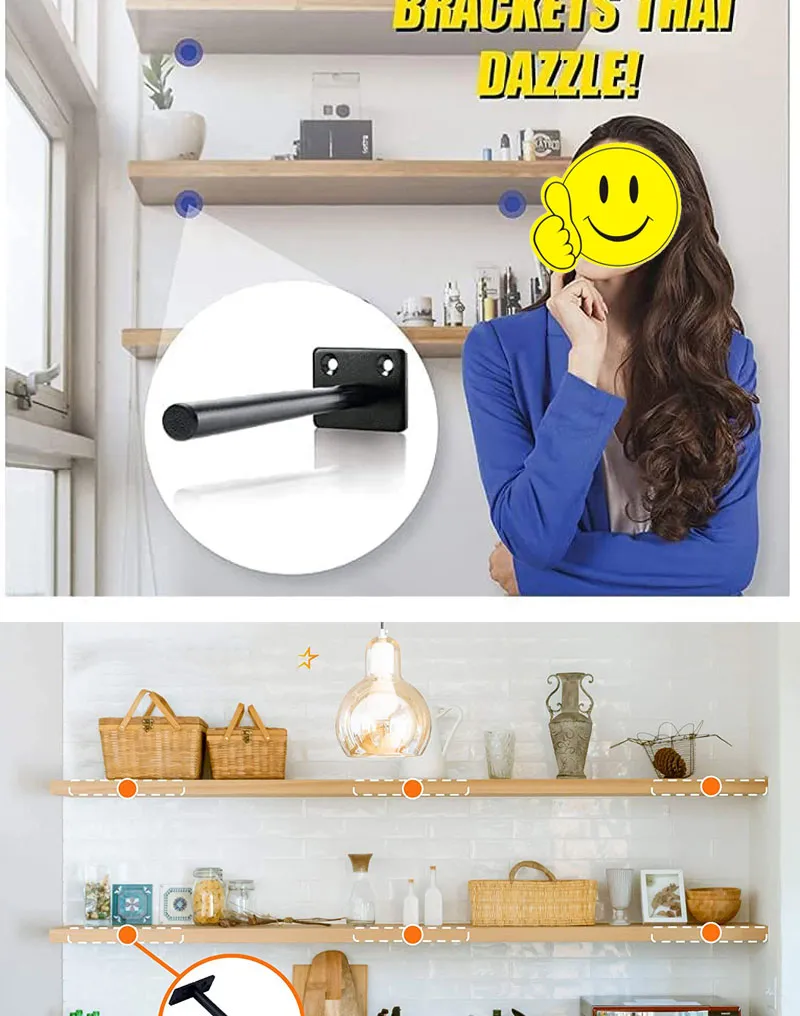 12 Inches I Shape Floating Pipe Shelf Mounting Brackets with Invisible Design