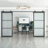 Black Powder Coated Glass Flush Door Double Sliding Impact Glass Sliding Door