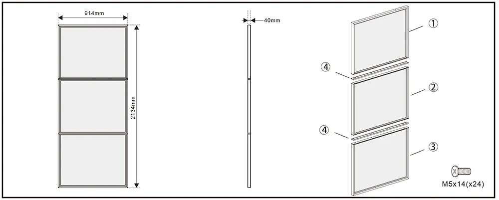3 Panel Frosted Black Interior Sliding Steel Glass Barn Doors