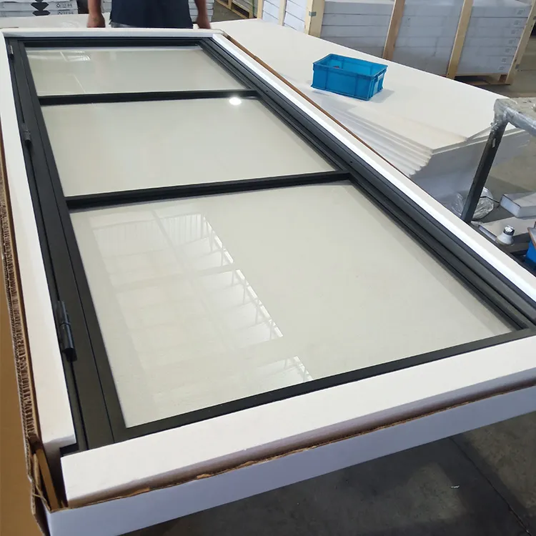 Black Steel Frame Swing Glass Door with Hinges for Interior Use