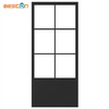 6 Lites&Base Black Carbon Steel Frame Glass Sliding Barn Door Leaf