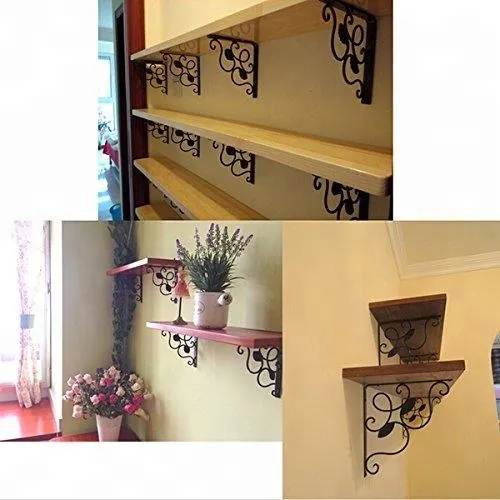 Cast Iron Wall Mounted Black Floral Shelf Brackets