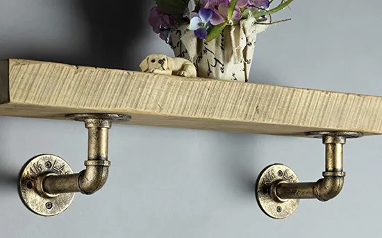 Solid Iron Gold Bronze Pipe Shelving Hangers and Brackets