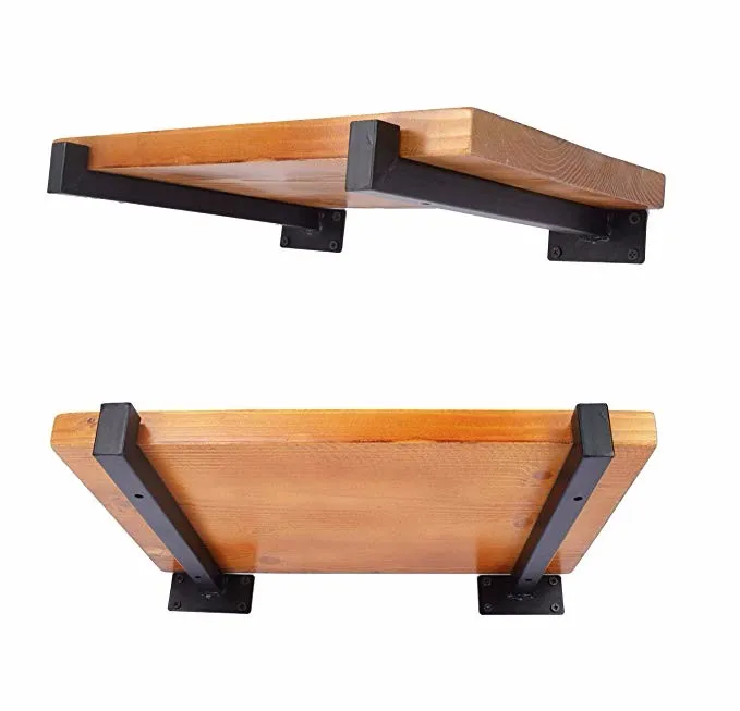 8 Inch Black Floating Shelf Brackets Retro Wall Mounted Square Shelf Supports