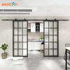 Double Steel Frame Clear Glass Barn Doors with Hardware