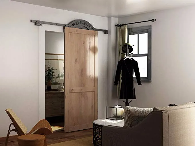 One Piece Wrought Iron Fan-Shaped Royal Roller Sliding Barn Door Hardware