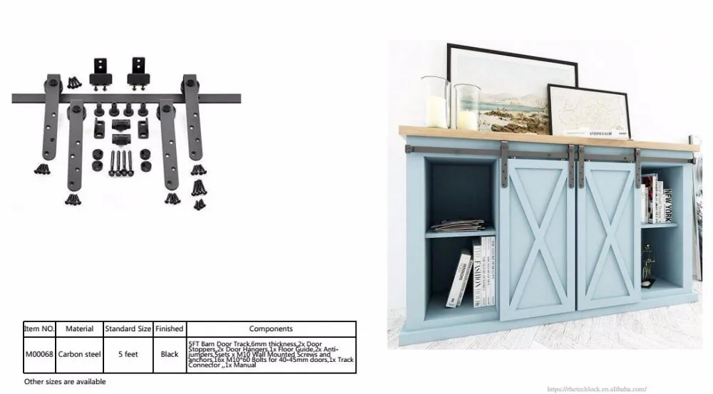 Double Wood Doors Kit Sliding Steel Track Bypass Door Hardware