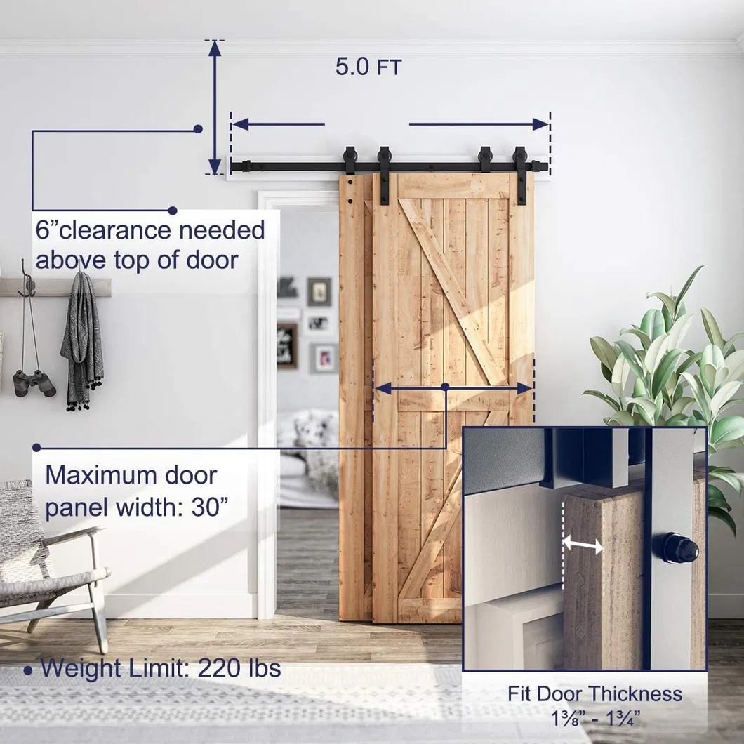 Modern Black Color Bypass Sliding Barn Door Hardware Kit for Double Door