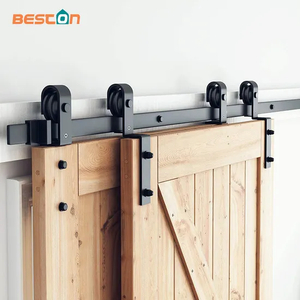 Modern Black Color Bypass Sliding Barn Door Hardware Kit for Double Door