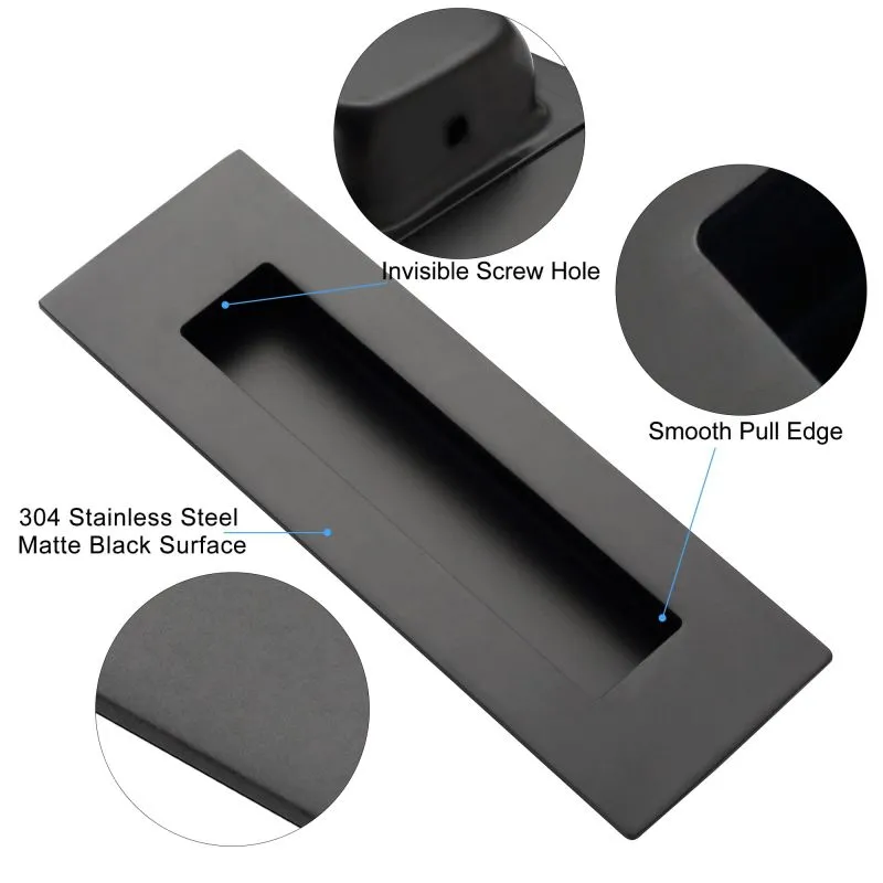 Matte Black Sliding Barn Door Handle Modern Simple Finger Flush Pull Handle