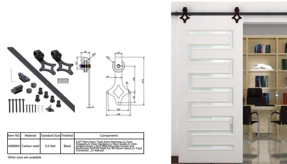 6.6FT Barn Door Track Wooden Sliding Door Hardware Kit