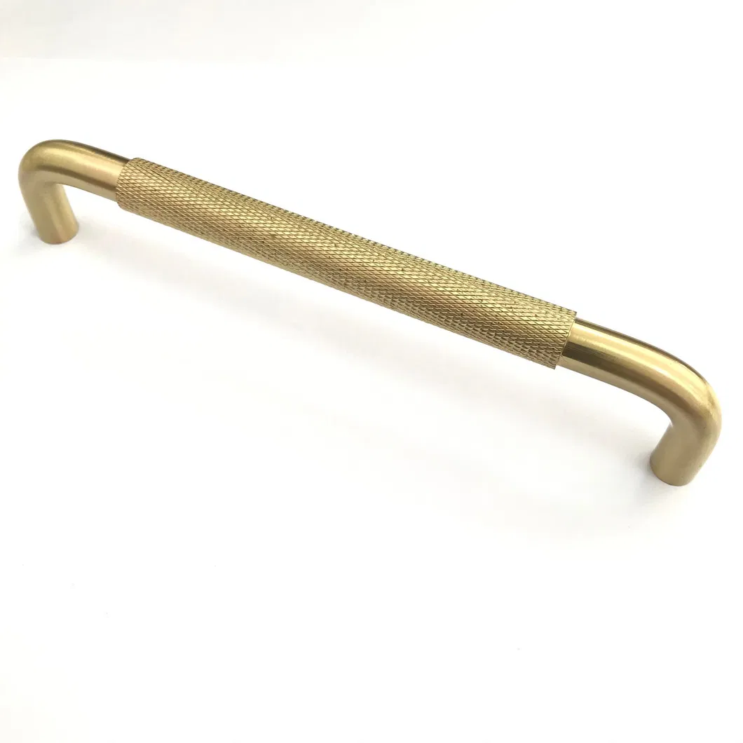Aluminium Cabinet Hardware Furniture 128mm Brass Gold/Black Knurled Pull Handle
