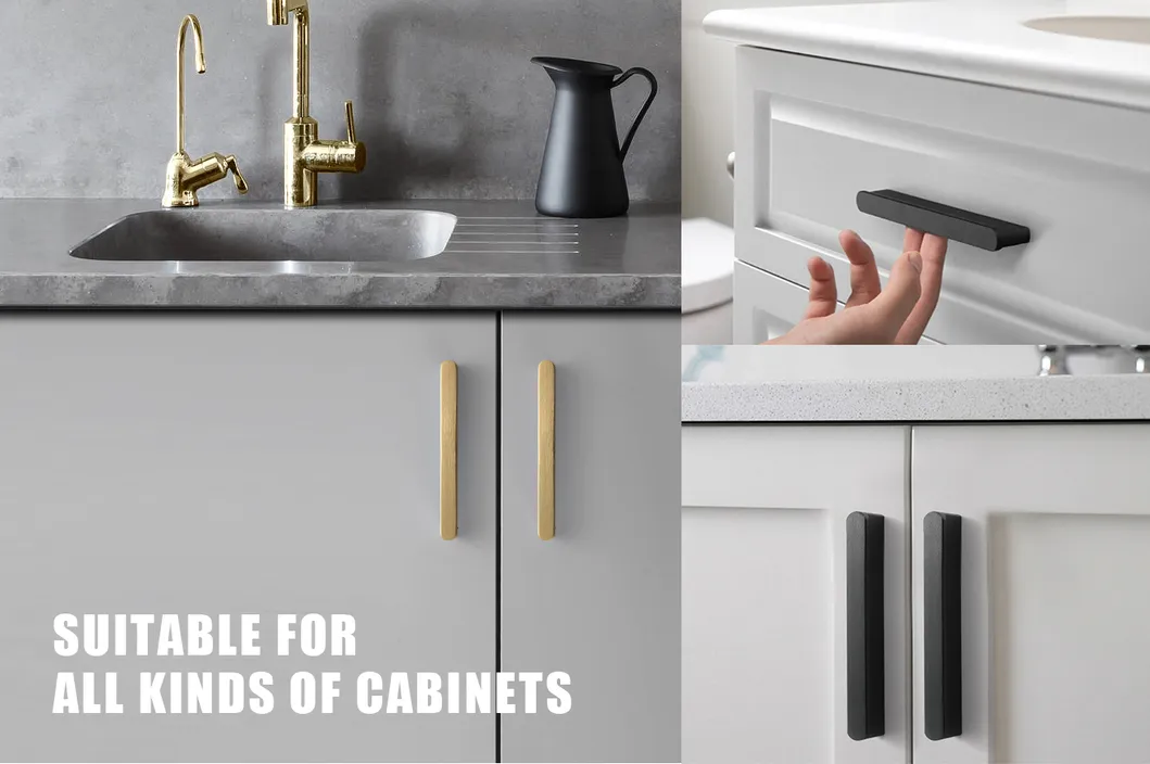Furniture Hardware Solid Aluminum Pull Handle Black Gold Modern Drawer Cabinet Handles